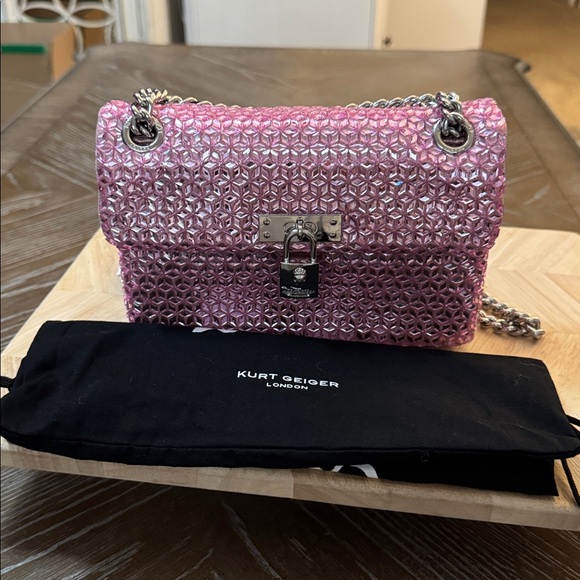Kurt Geiger London Mini Brixton shoulder bag in pink crystal fabric With Dusty - Picture 2 of 8